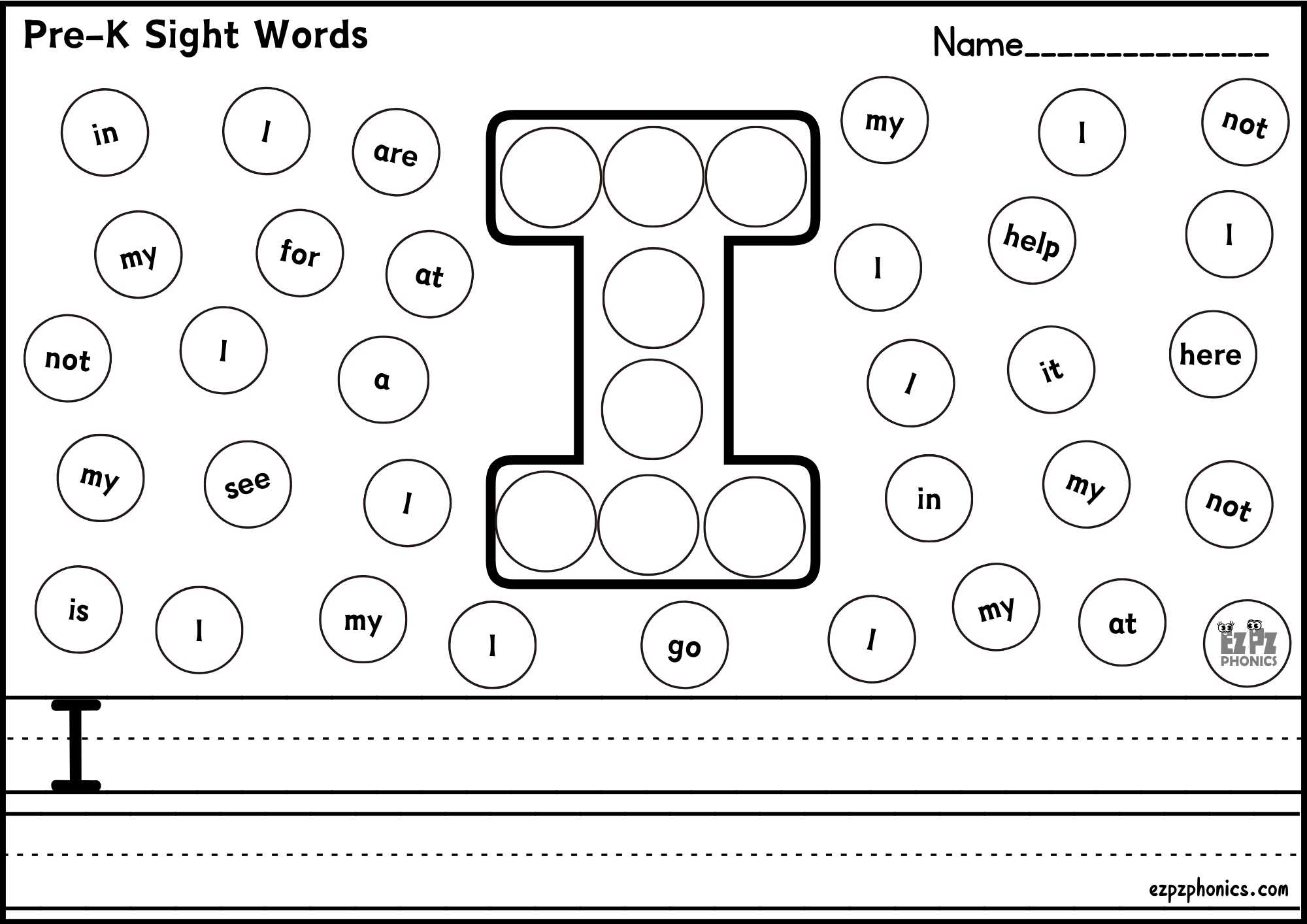"I" Sight Word Dab & Write Worksheet – Fun Phonics & Reading Practice! Free PDF